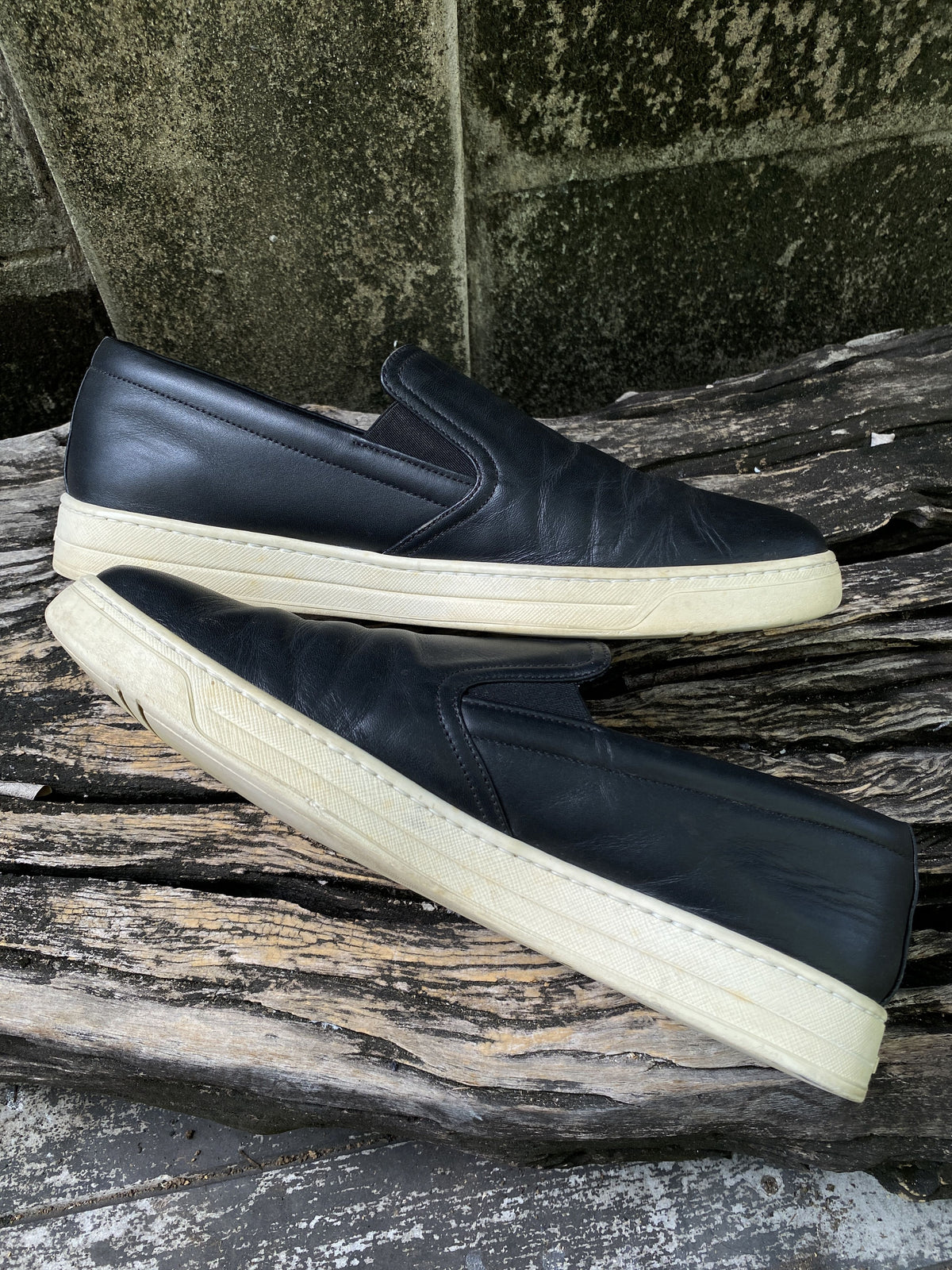 Prada Black Leather Slip-On Sneakers Size UK7.5 US8.5