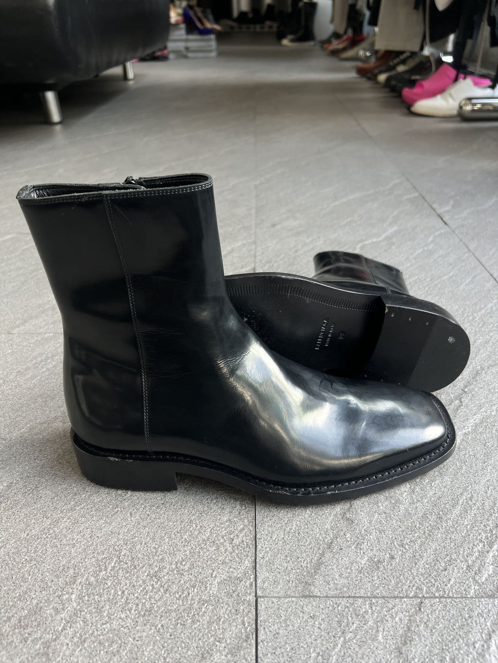 Balenciaga Black Leather Square Toe Zip Boots EU39