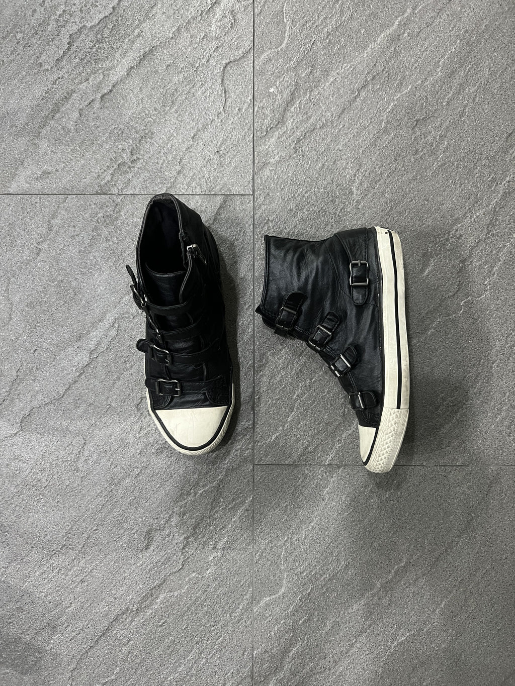 ASH Black Leather Multi Buckle High Top Sneakers EU37