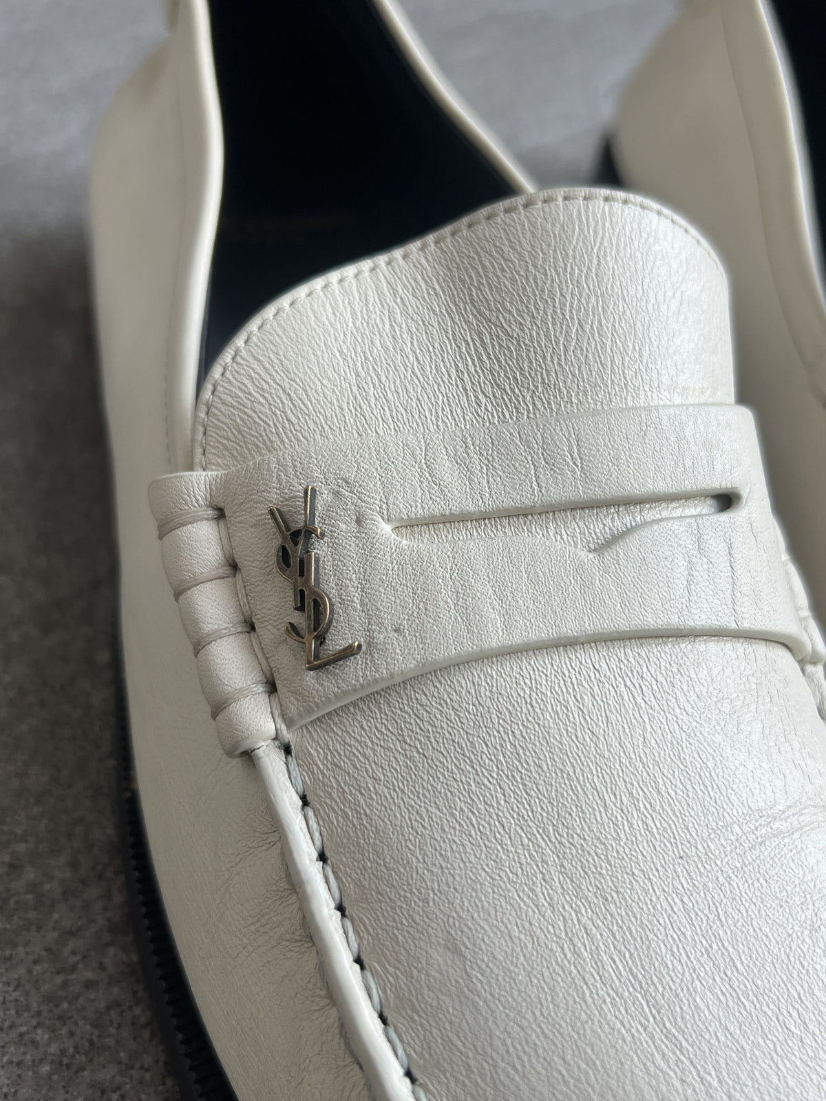 Saint Laurent YSL Ivory Leather Penny Loafers 43
