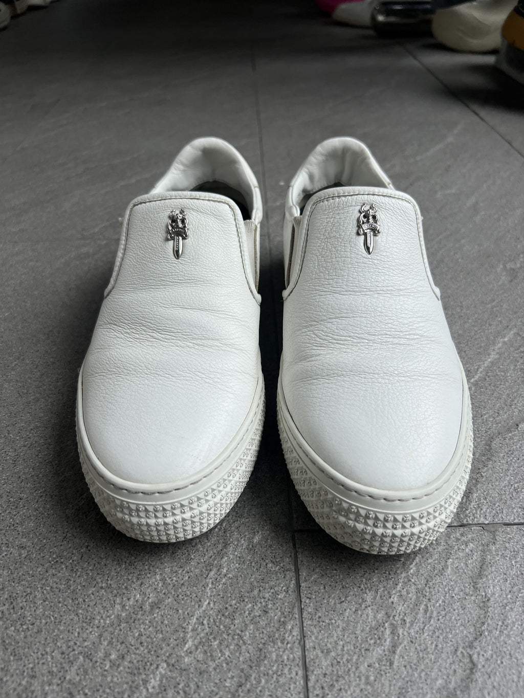 Chrome Hearts Dagger White Leather Slip-On Sneakers 40