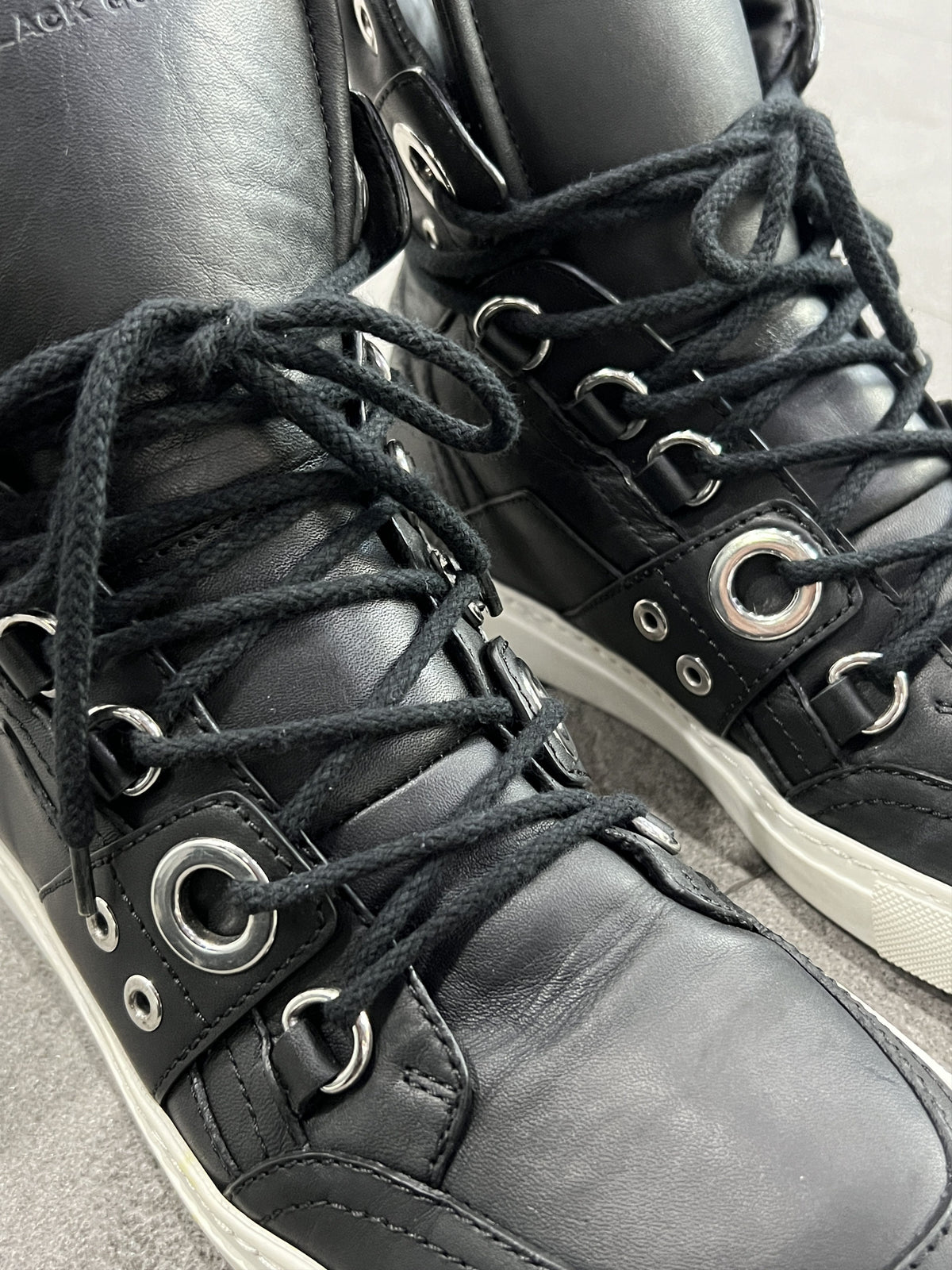 Diesel Black Gold Eyelet Leather High-Top Sneakers EU41
