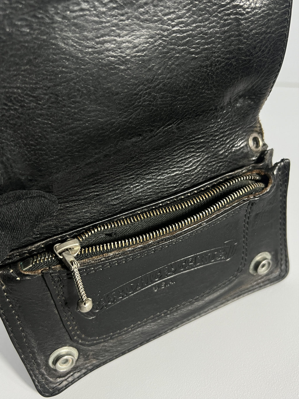 Chrome Hearts Leather Snap Wallet Silver Buttons Black
