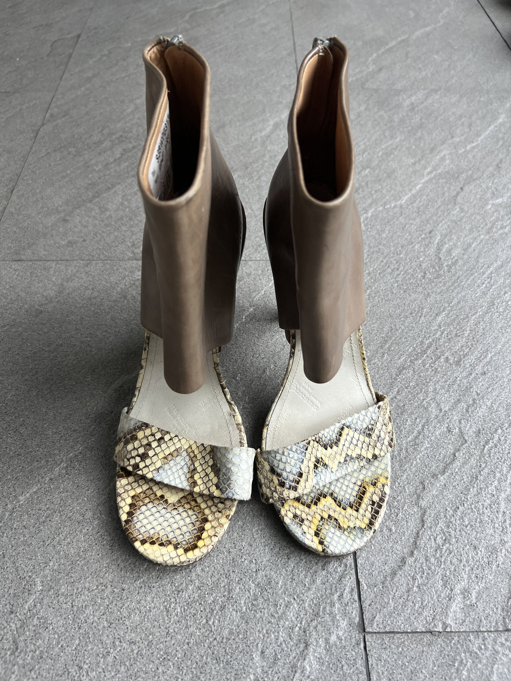 Maison Margiela Snakeskin Open-Toe Ankle Boots 40