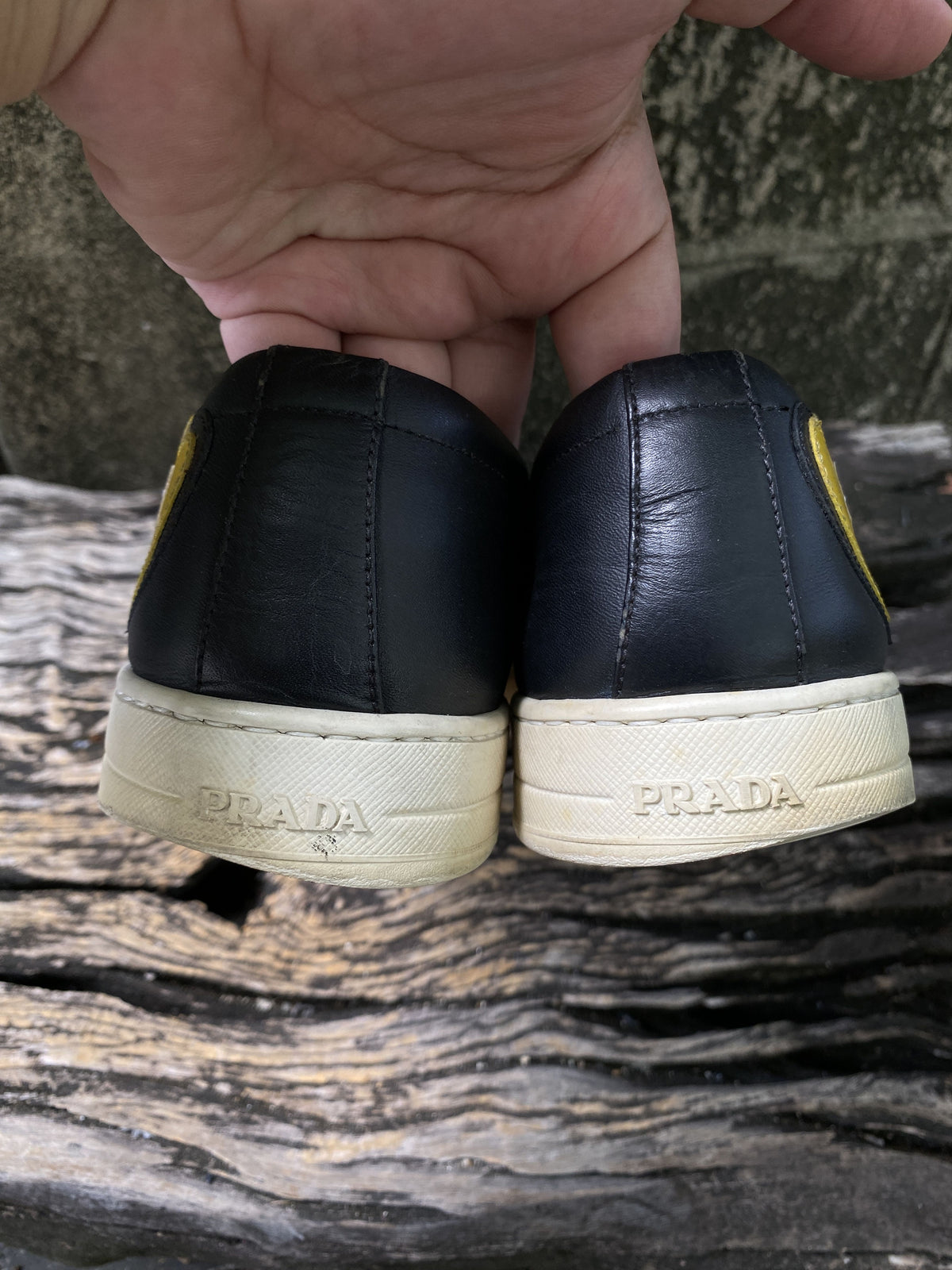 Prada Black Leather Slip-On Sneakers Size UK7.5 US8.5
