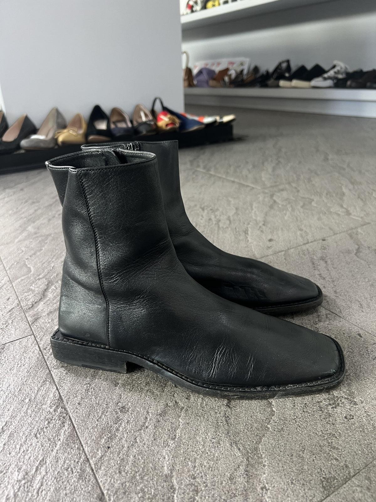 Balenciaga Square Toe Zip Leather Boots EU38 Italy