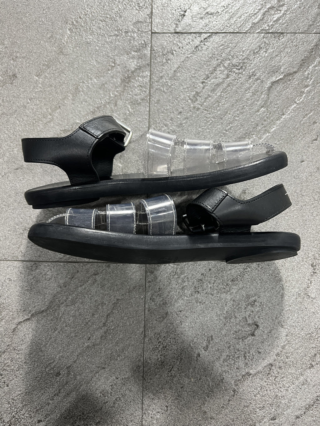 MM6 Maison Margiela Clear PVC Sandals Black Leather Strap
