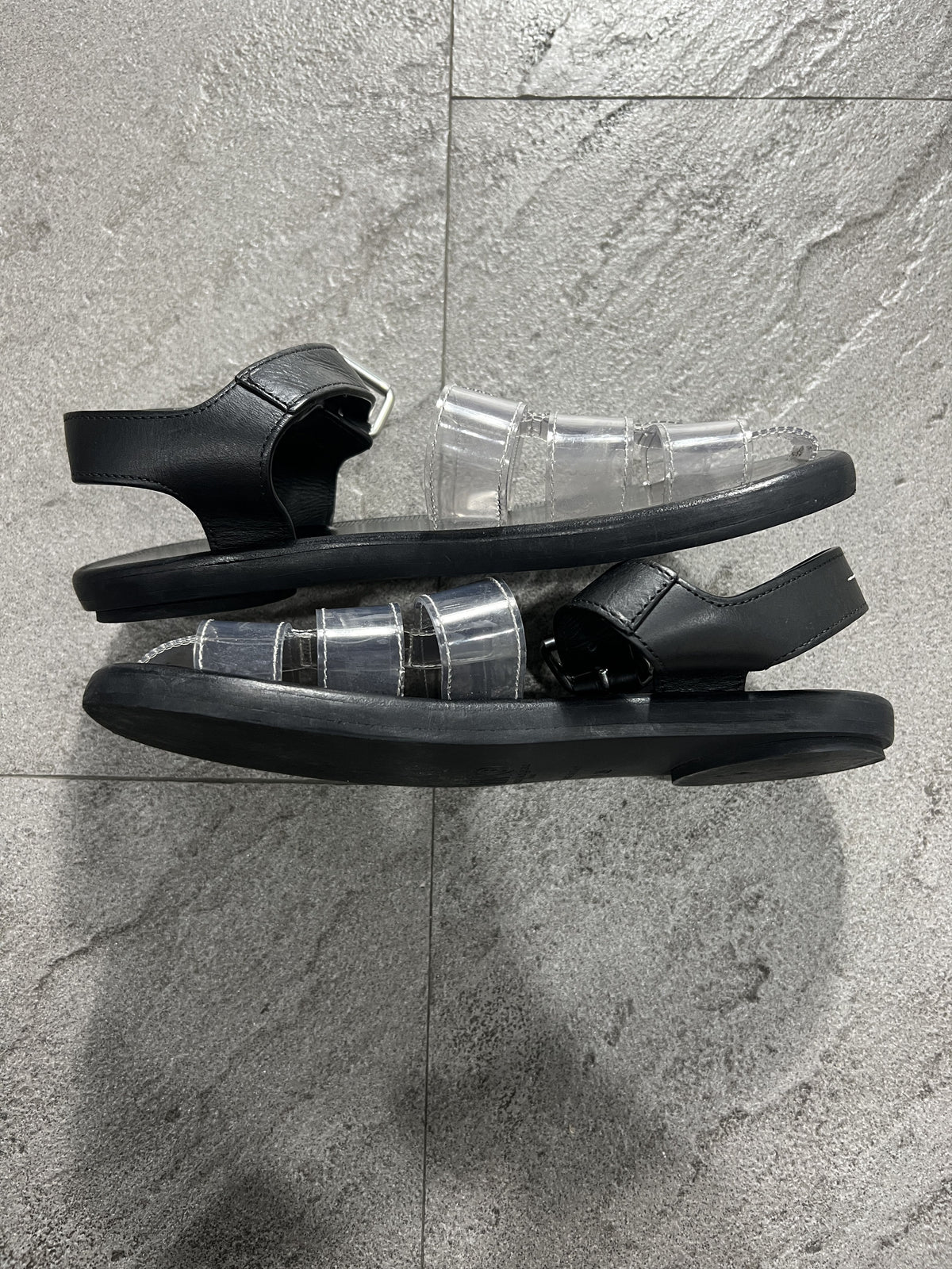 MM6 Maison Margiela Clear PVC Sandals Black Leather Strap