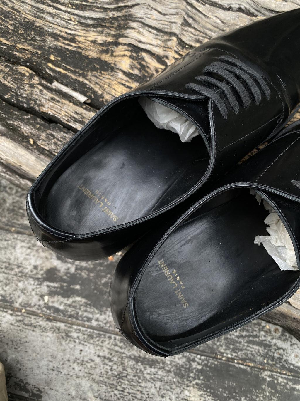 Saint Laurent Black Polished Leather Derbies 43.5