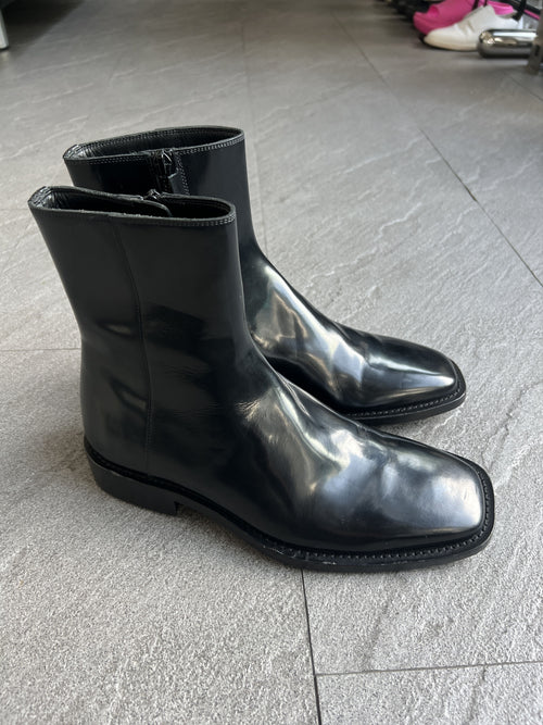 Balenciaga Black Leather Square Toe Zip Boots EU39