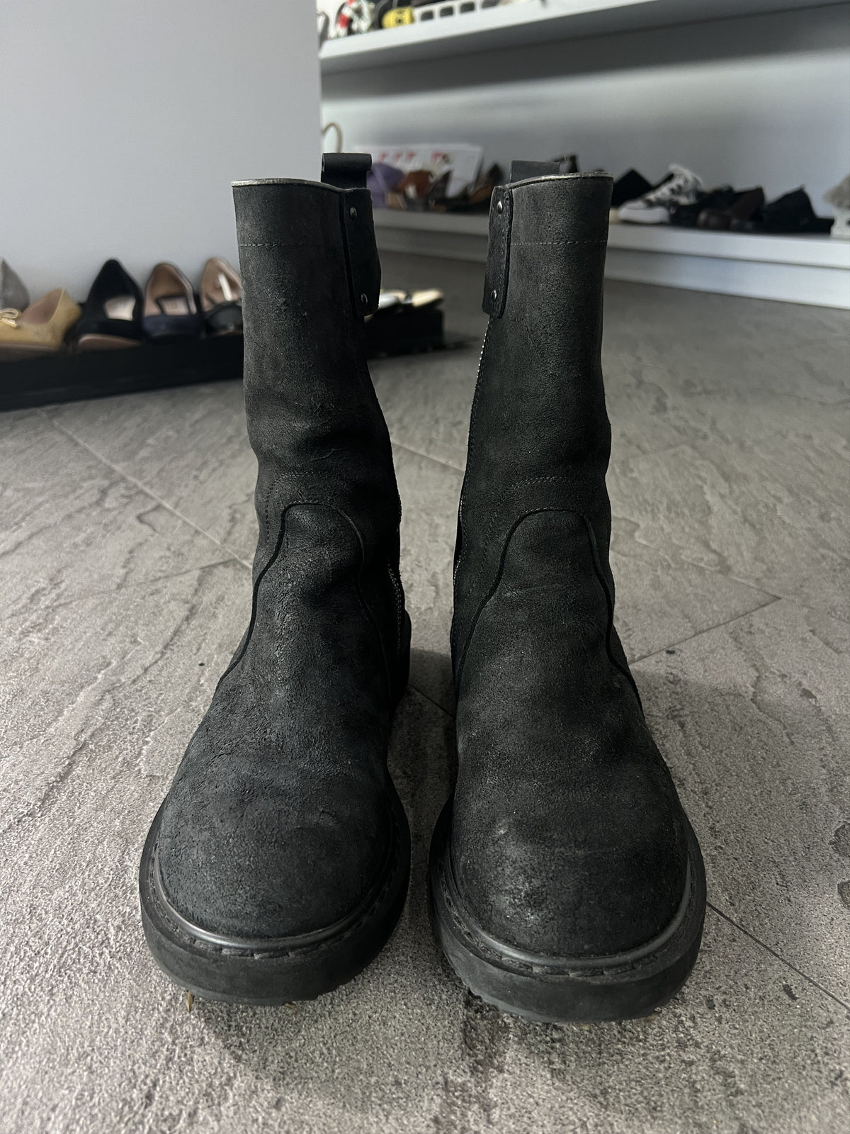 Rick Owens Distressed Leather Zip Boots Black EU41