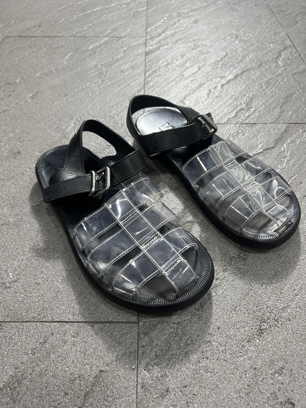 MM6 Maison Margiela Clear PVC Sandals Black Leather Strap