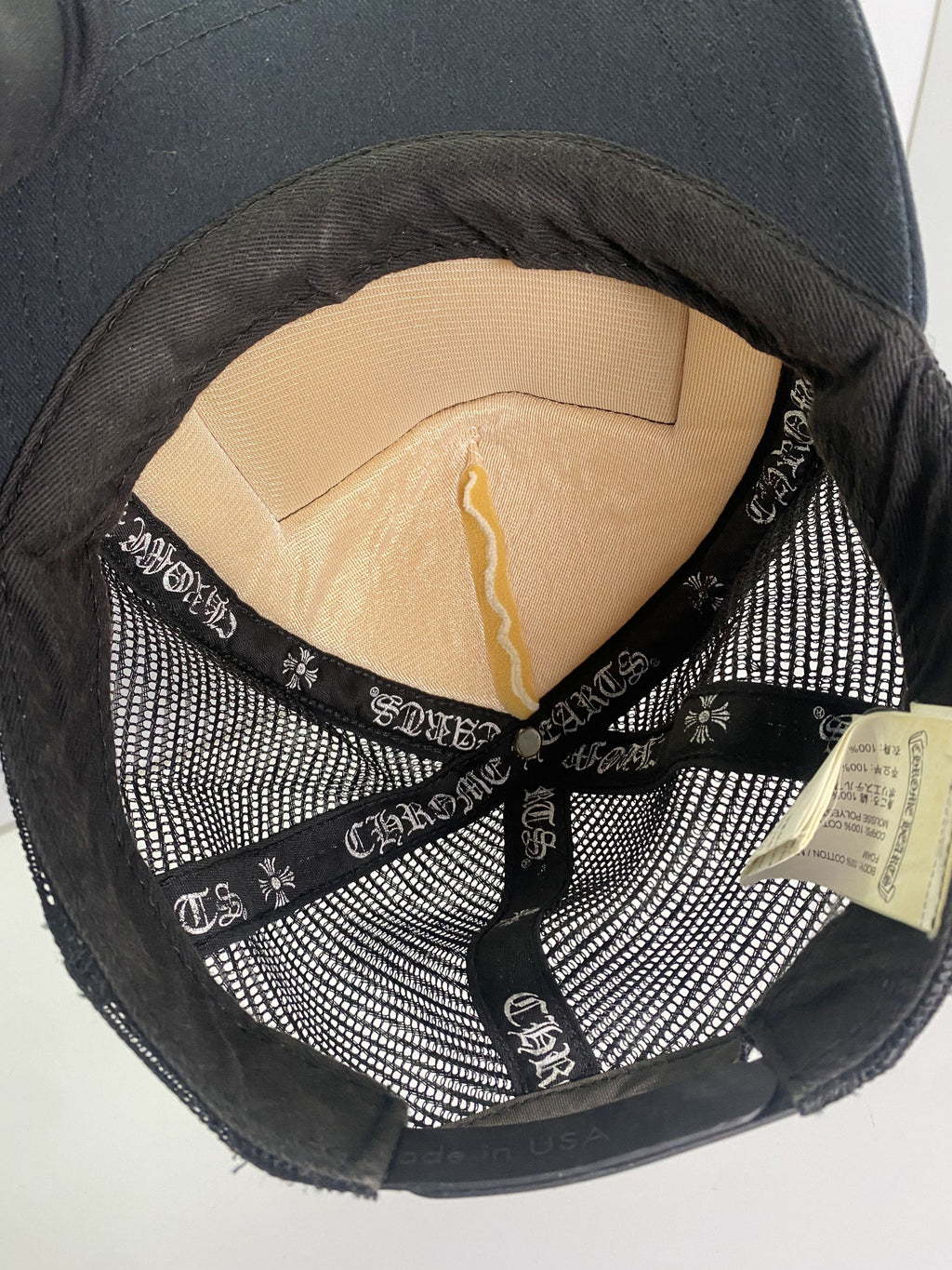 Chrome Hearts FUCK Hollywood Black Cream Trucker Hat