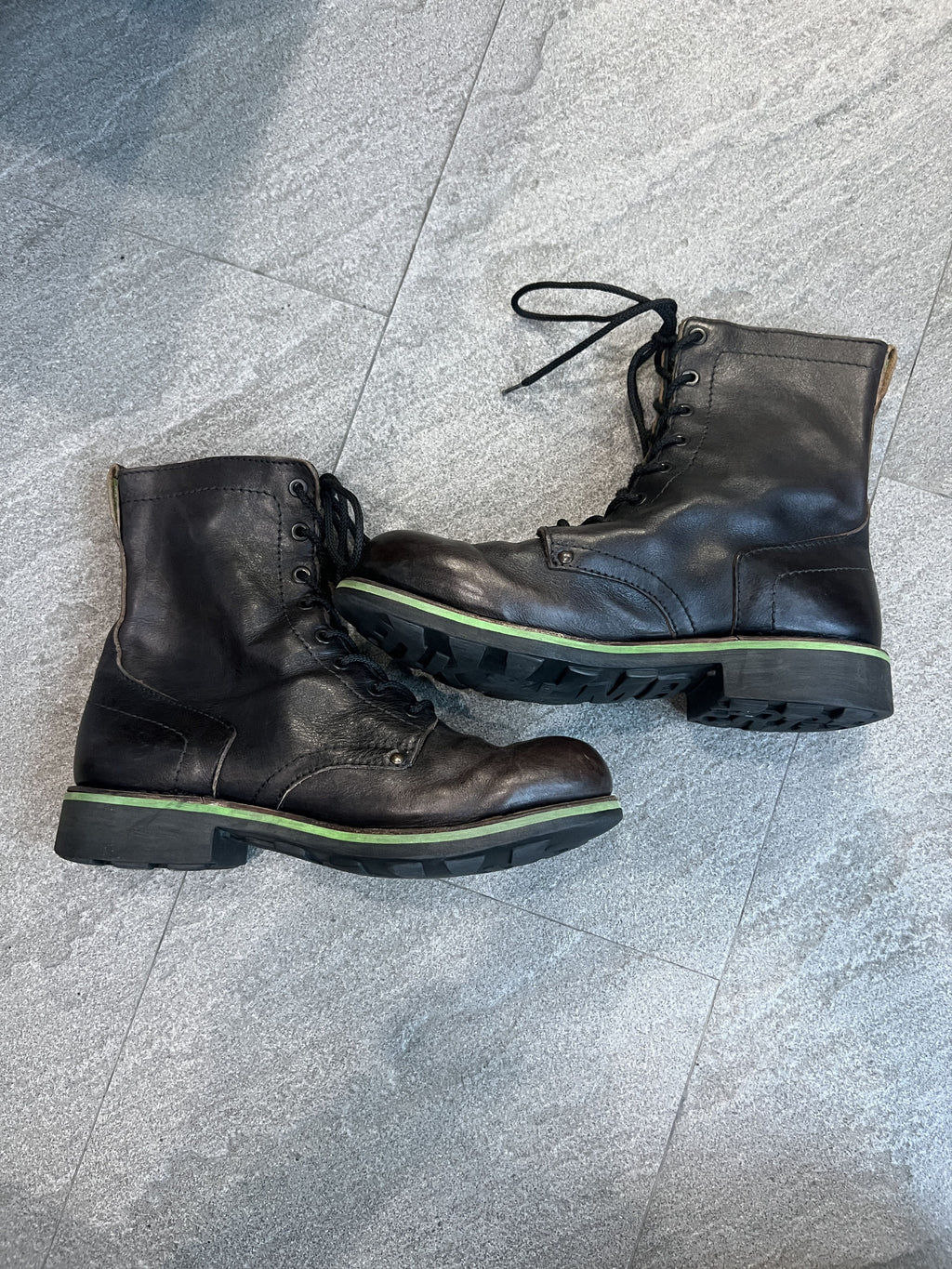 Dirk Bikkembergs Leather Combat Boots Green Sole EU 41