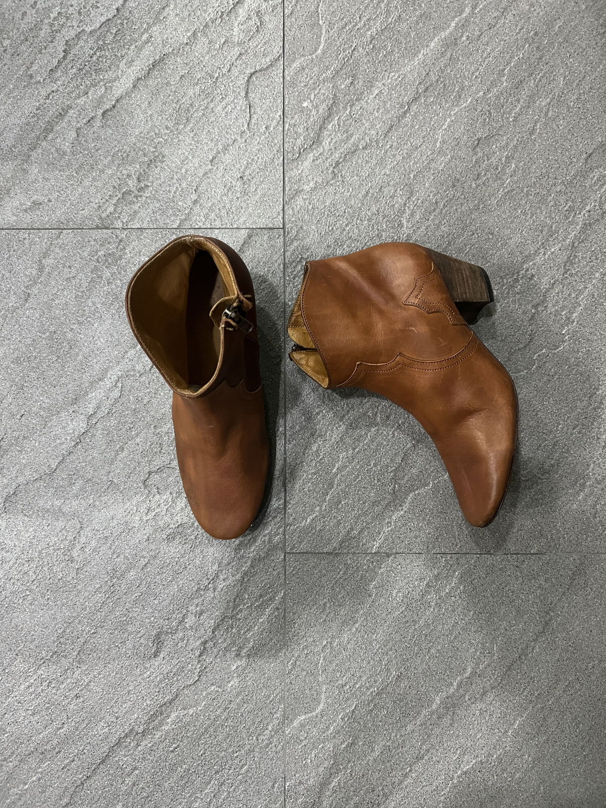Isabel Marant Brown Leather Western Ankle Boots EU38