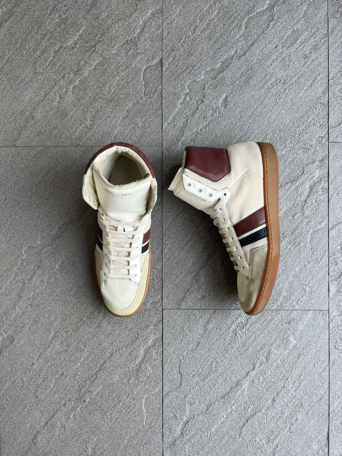 Saint Laurent SL/05H High Top Sneakers White Burgundy EU42