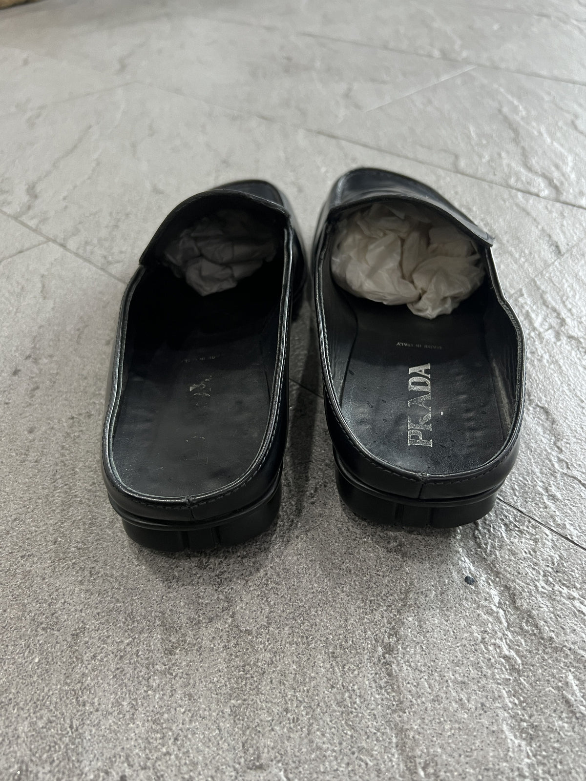 Prada RUNWAY Square-Toe Leather Mule Loafers Black