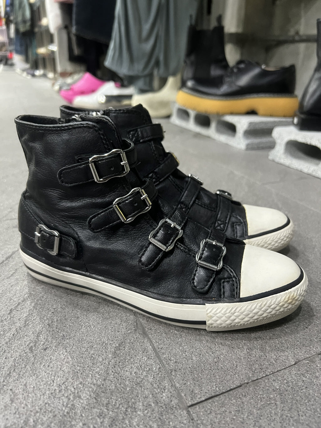 ASH Virgin Leather Multi Buckle High Top Sneakers EU37