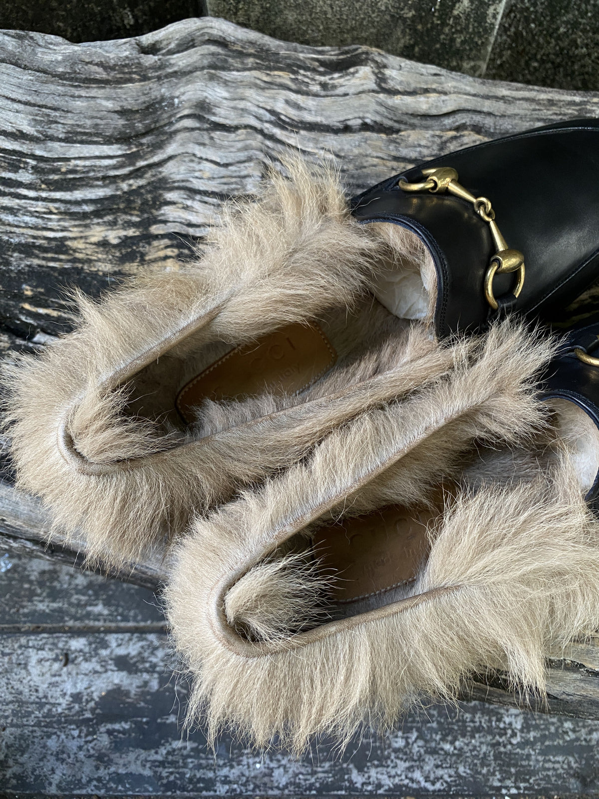 Gucci Princetown Black Leather Fur Loafers 6.5