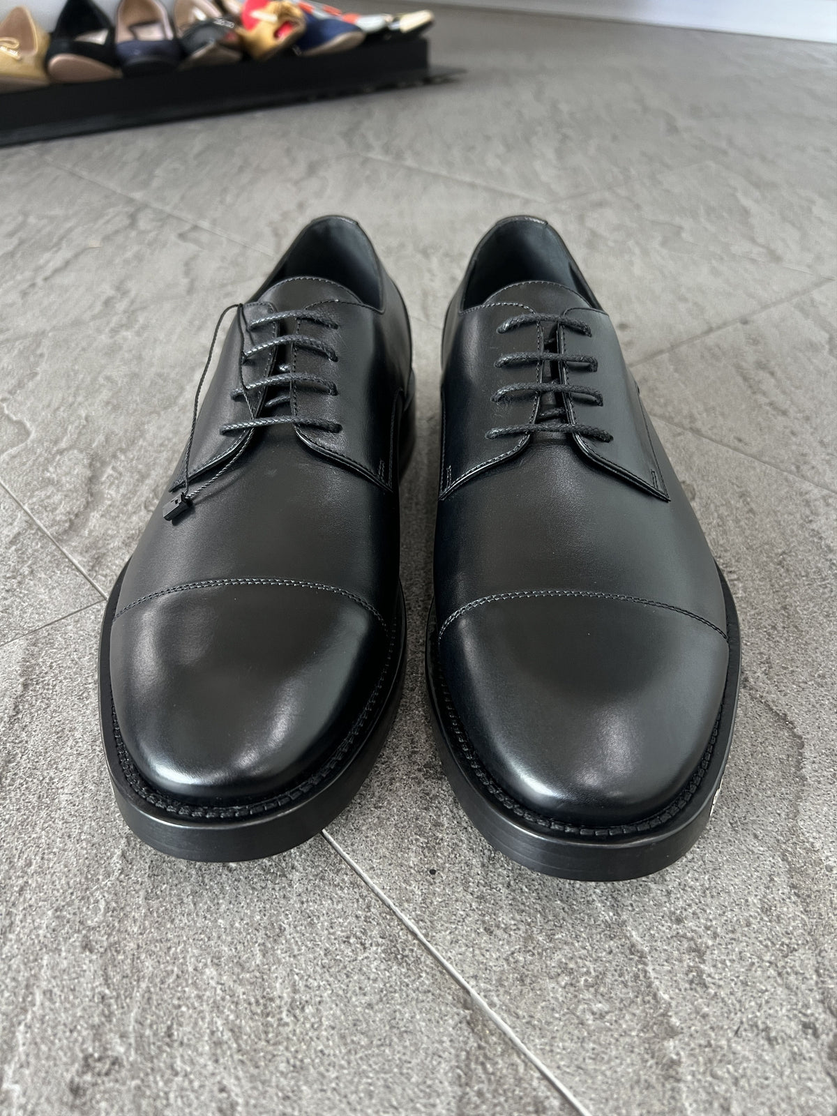 Balenciaga Black Leather Derby Shoes Logo Sole 43