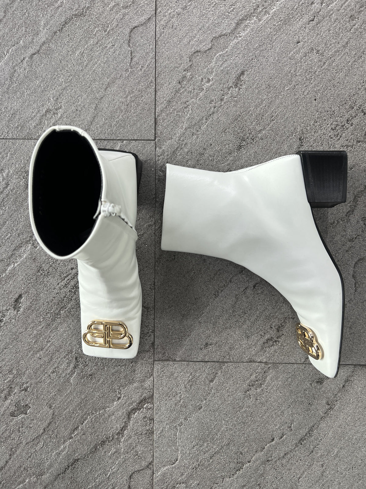 Balenciaga BB Logo Square Toe Ankle Boots White 38