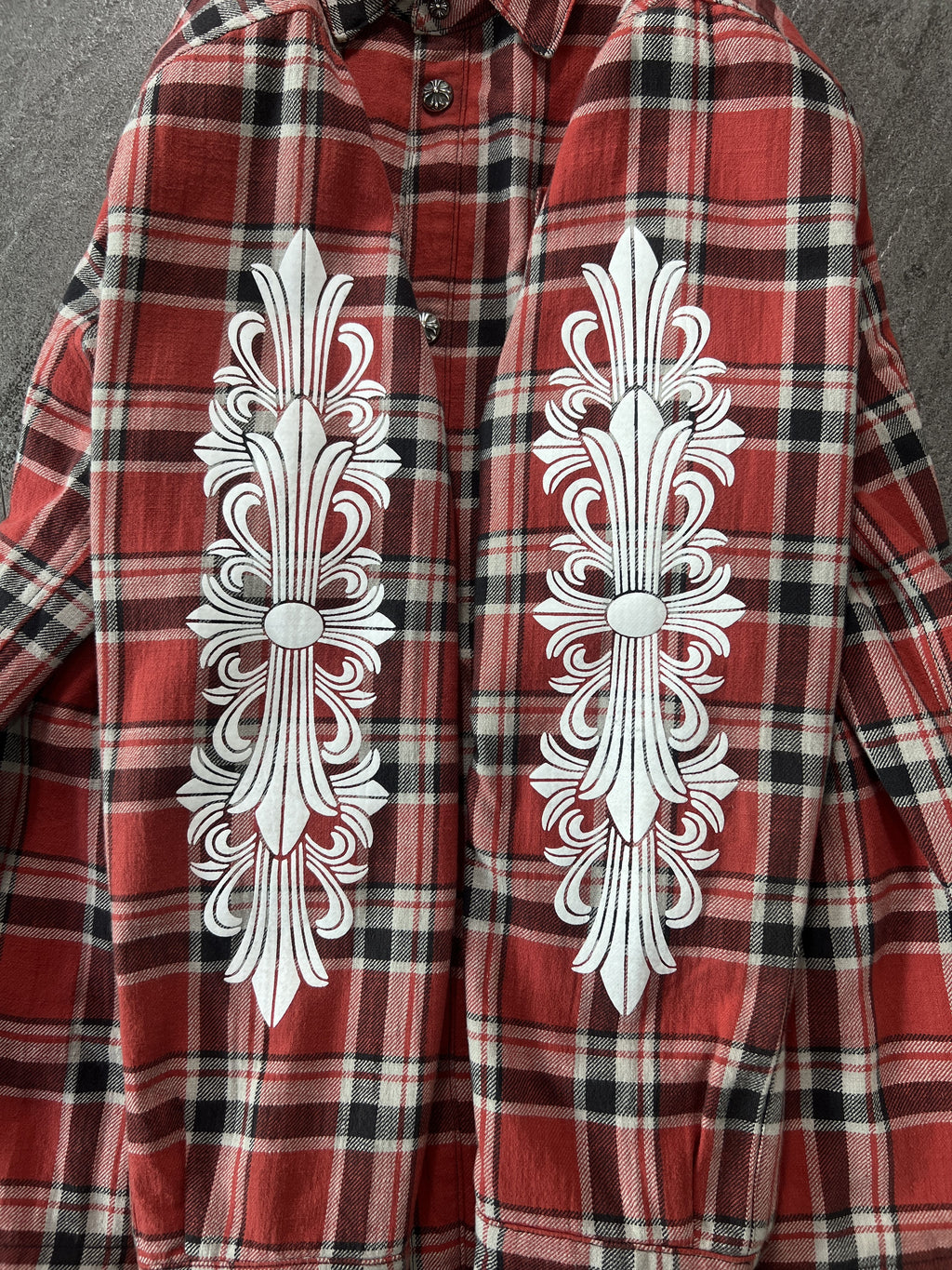 Chrome Hearts Red Plaid Cross Flannel Jacket XL