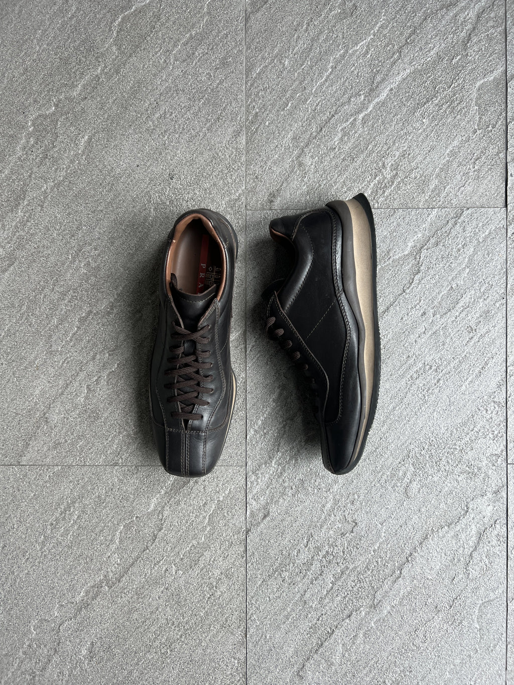 Vintage Prada Sport 4E0735 Square Toe Leather Sneakers