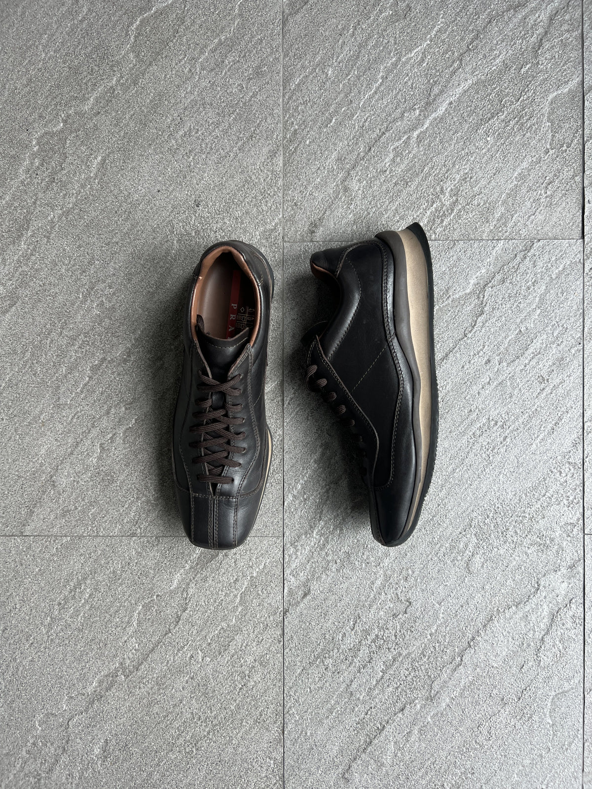 Vintage Prada Sport 4E0735 Square Toe Leather Sneakers