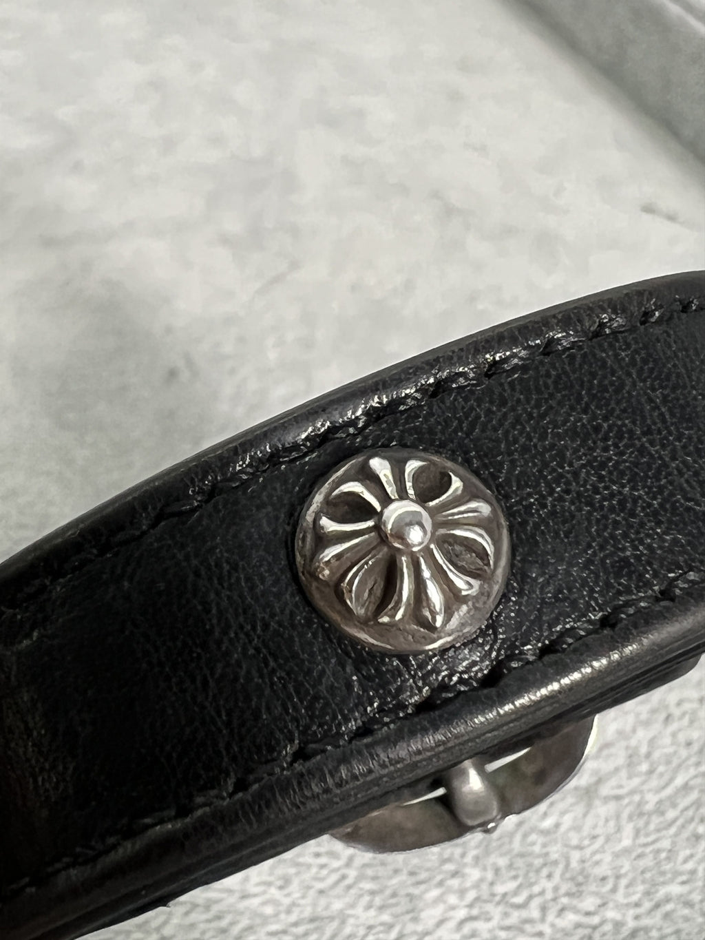 Chrome Hearts Leather Bracelet Floral Buckle 925