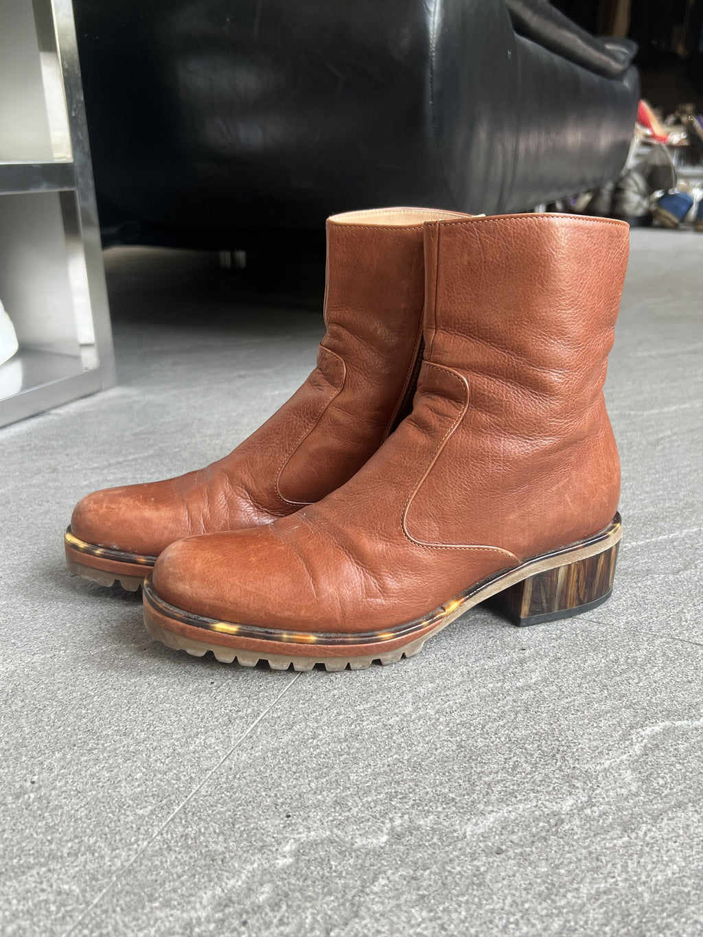 Dries Van Noten Brown Leather Tortoise Heel Boots