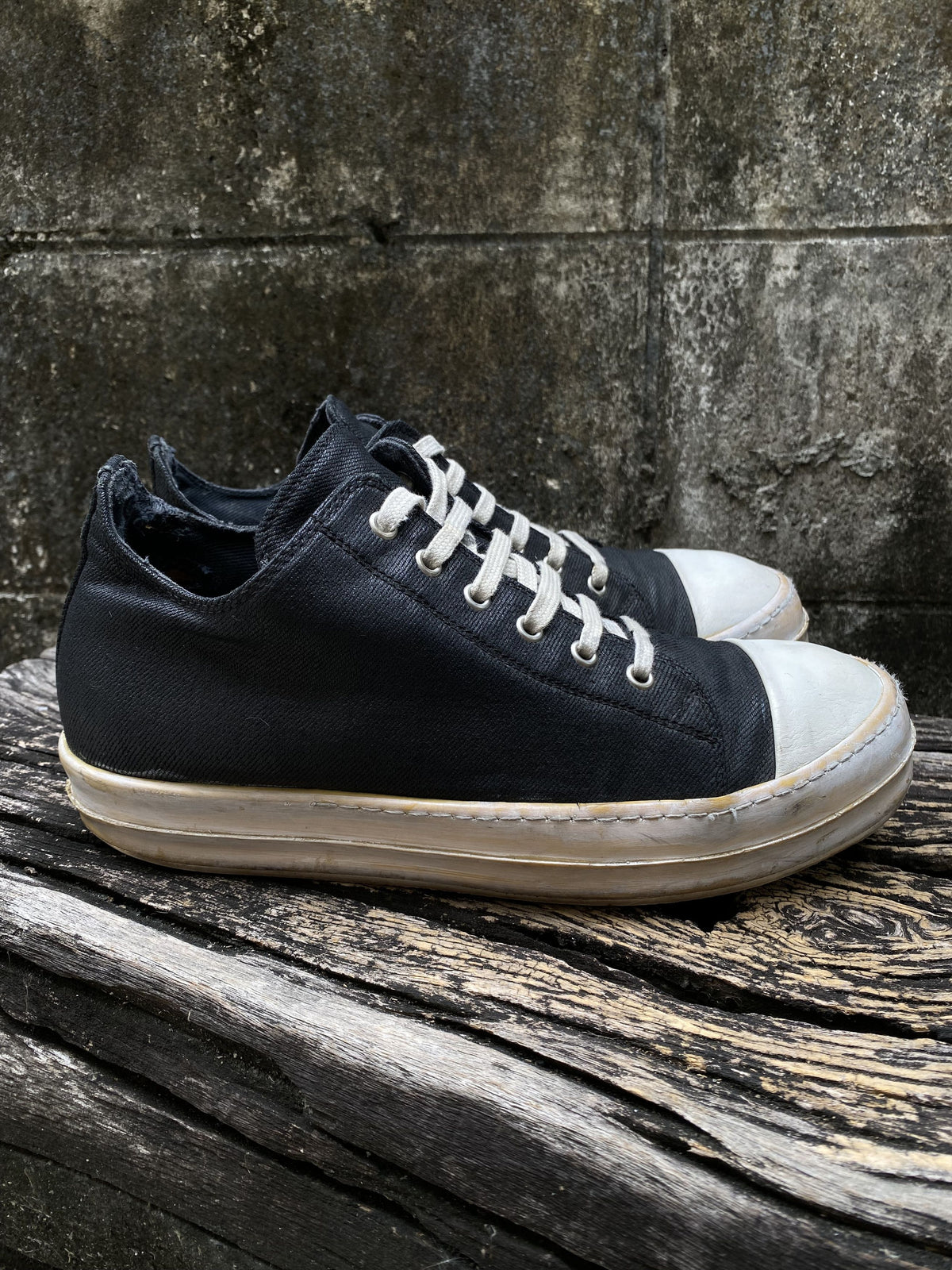Rick Owens DRKSHDW Ramones Low Black Waxed Canvas Toe EU41.5
