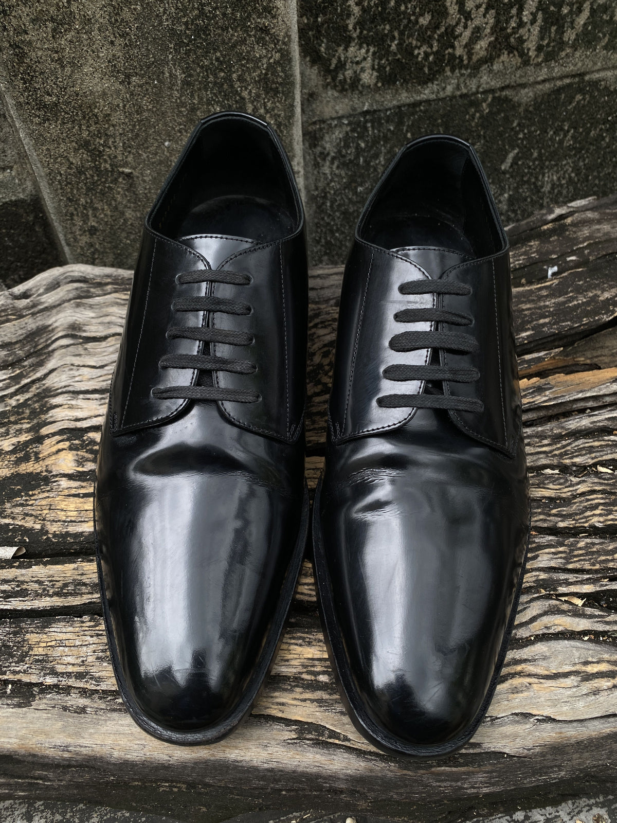 Saint Laurent Black Polished Leather Derbies 43.5