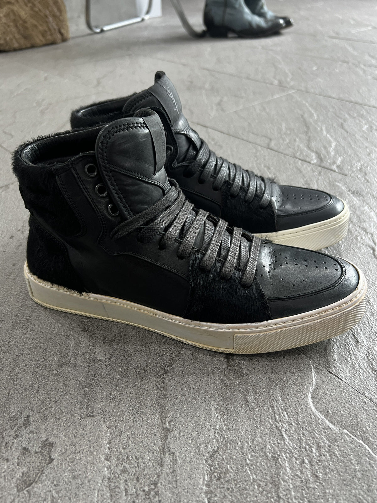 Yves Saint Laurent Leather Pony Hair High Sneakers Black 40