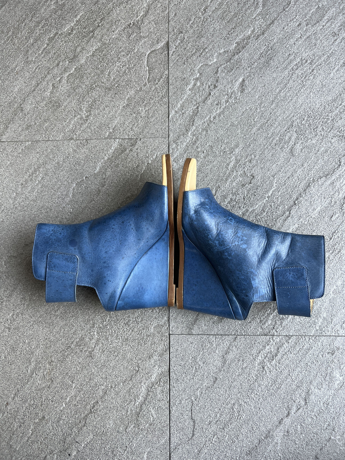 MM6 Maison Margiela Blue Leather Wedge Ankle Boots EU37