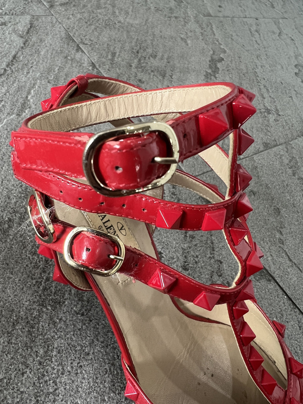Valentino Rockstud Patent Cage Heels Red 37