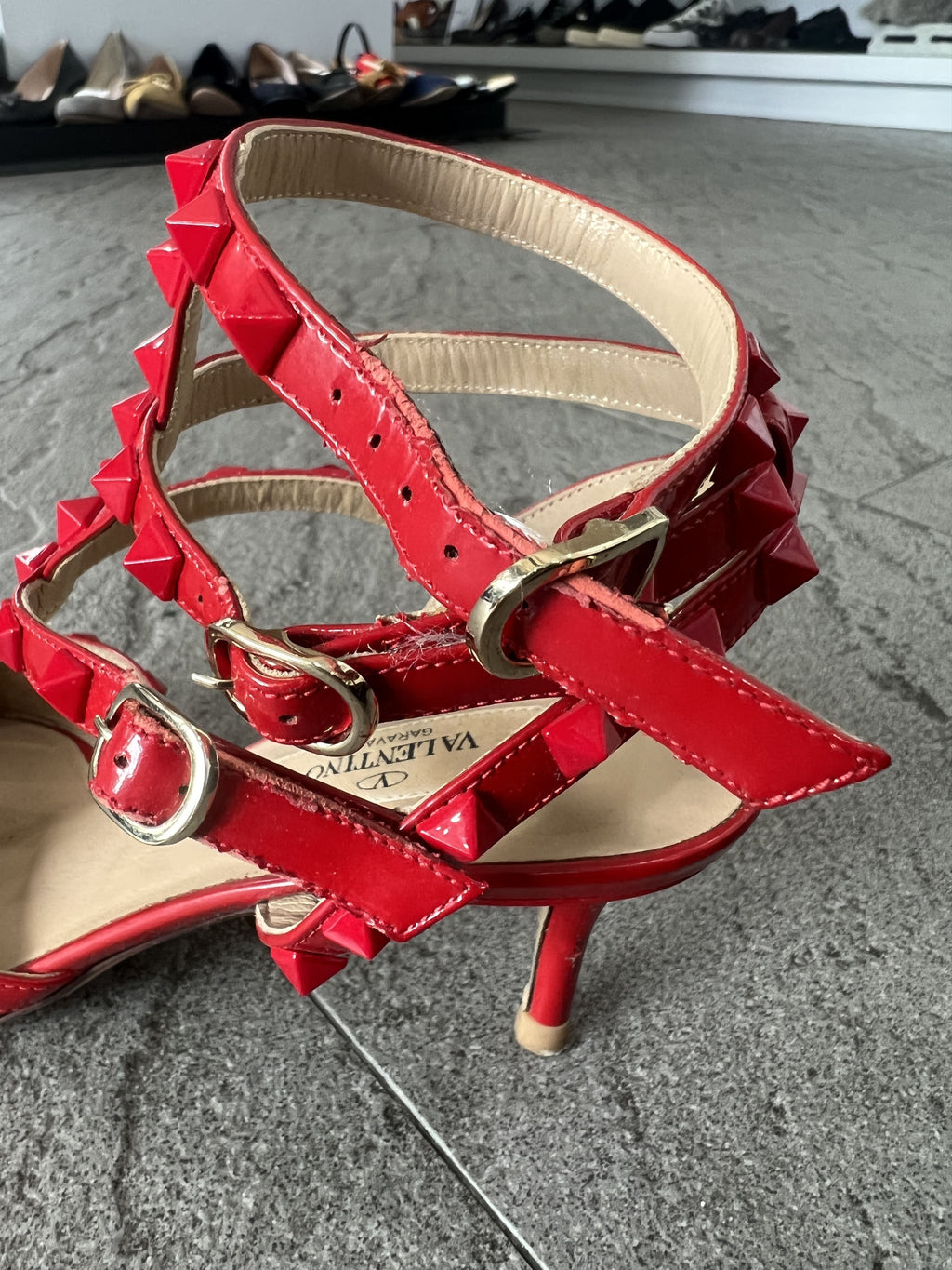 Valentino Rockstud Patent Cage Heels Red 37