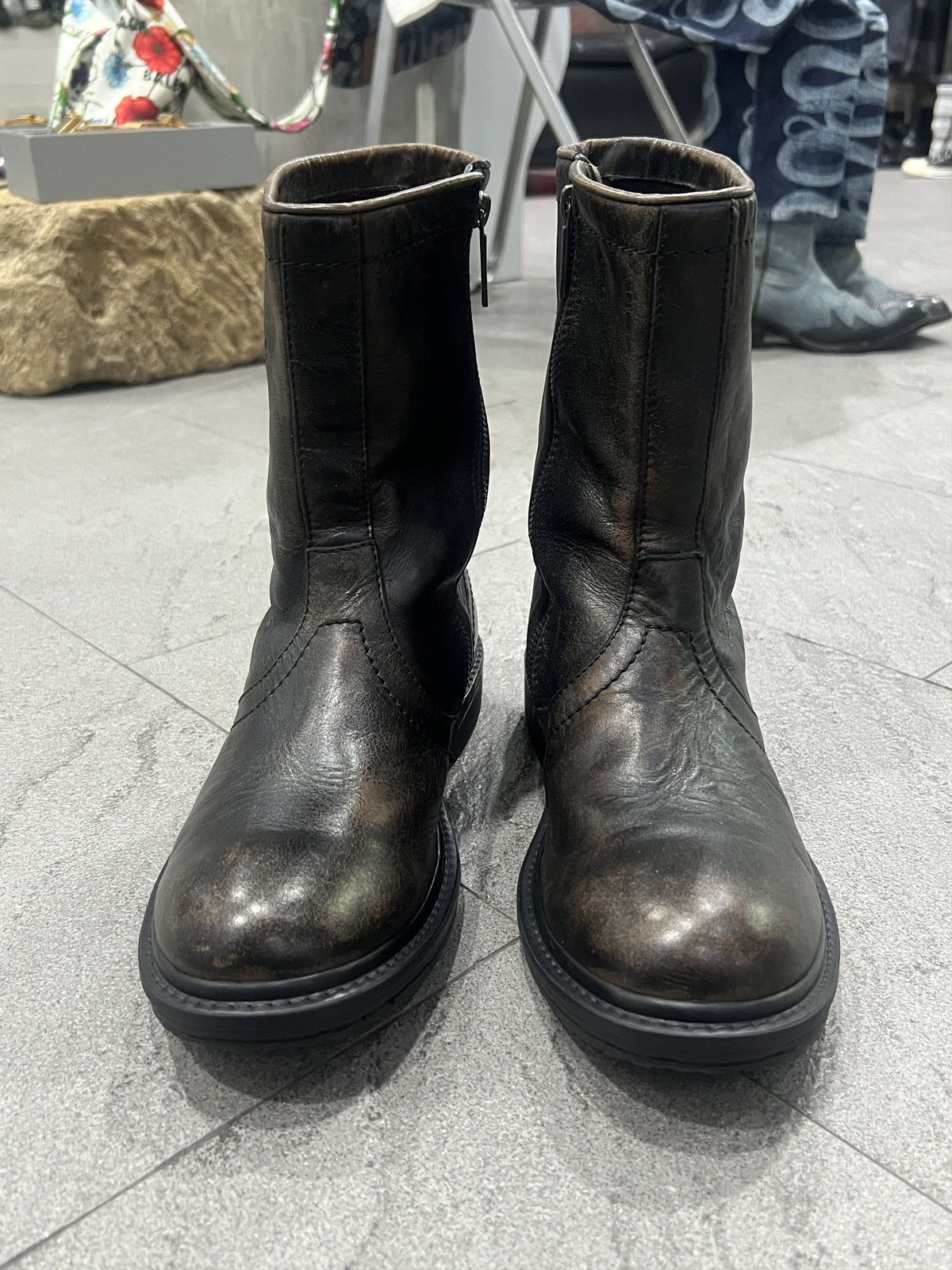 Dirk Bikkembergs Distressed Leather Zip Boots Dark Brown 43