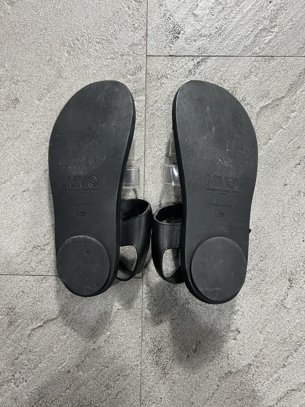 MM6 Maison Margiela Clear PVC Sandals Black Leather Strap