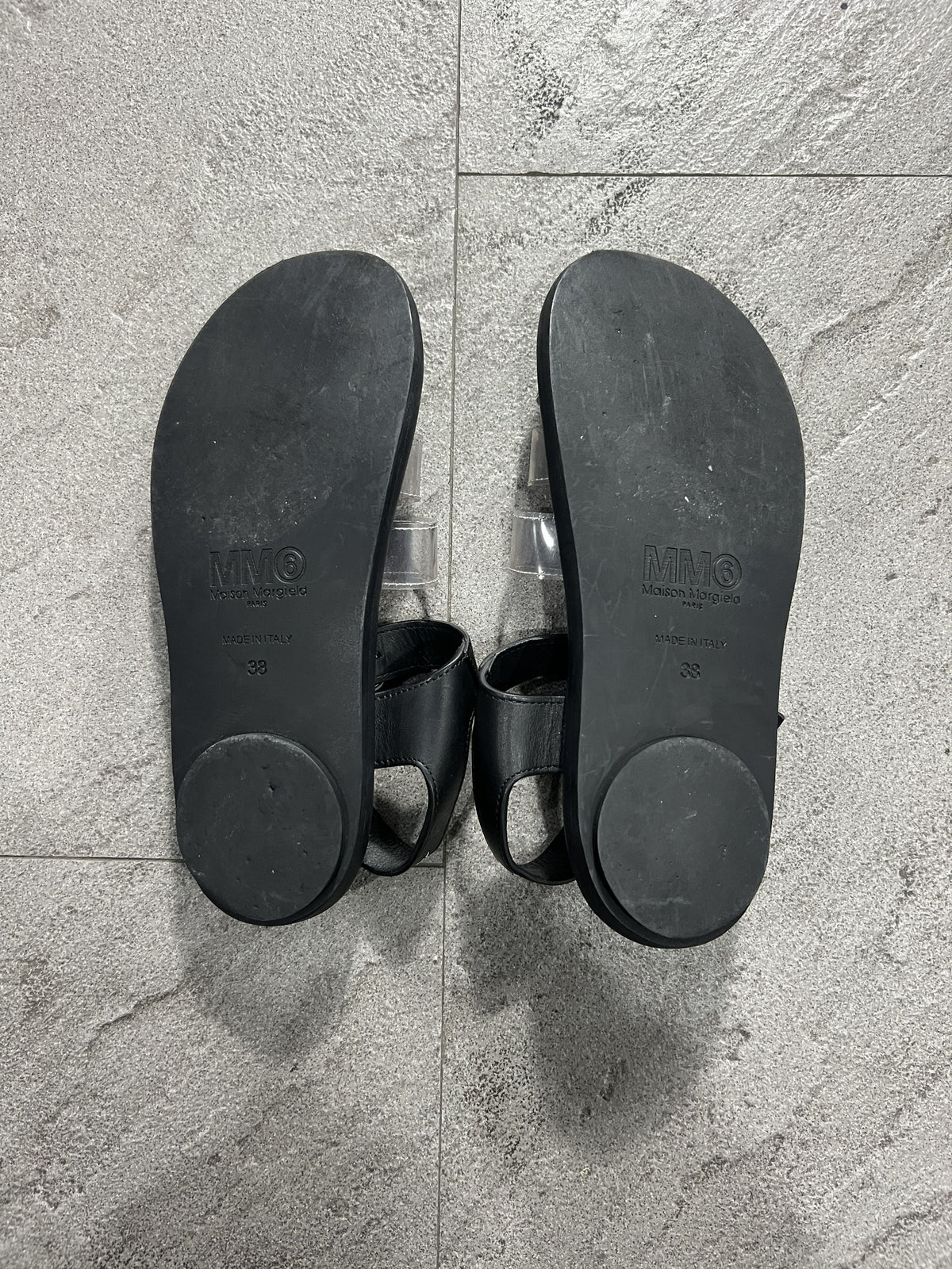MM6 Maison Margiela Clear PVC Sandals Black Leather Strap
