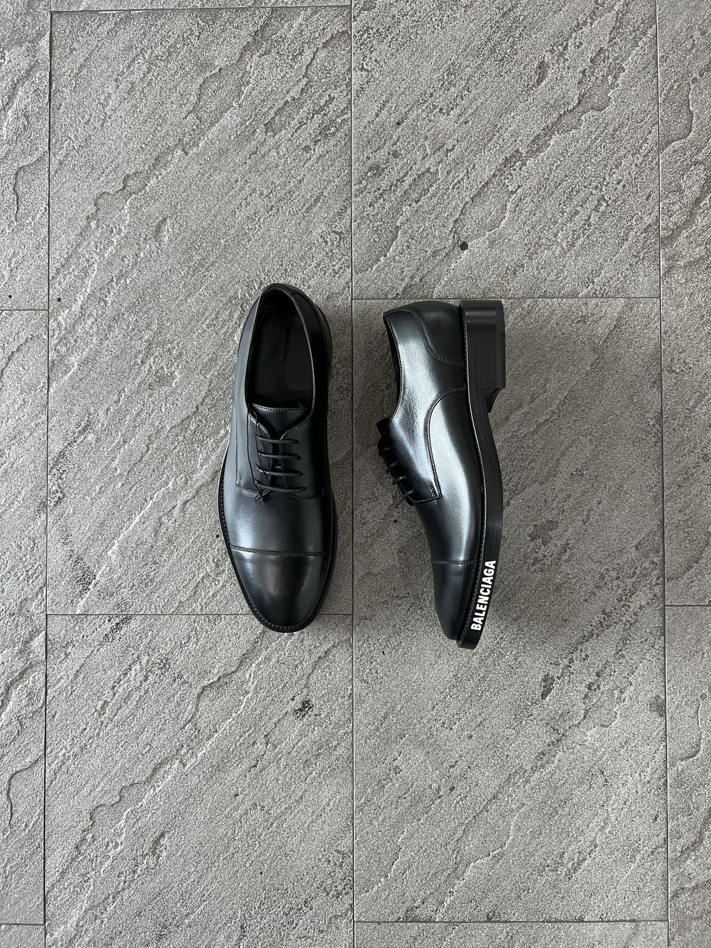 Balenciaga Black Leather Derby Shoes Logo Sole 43