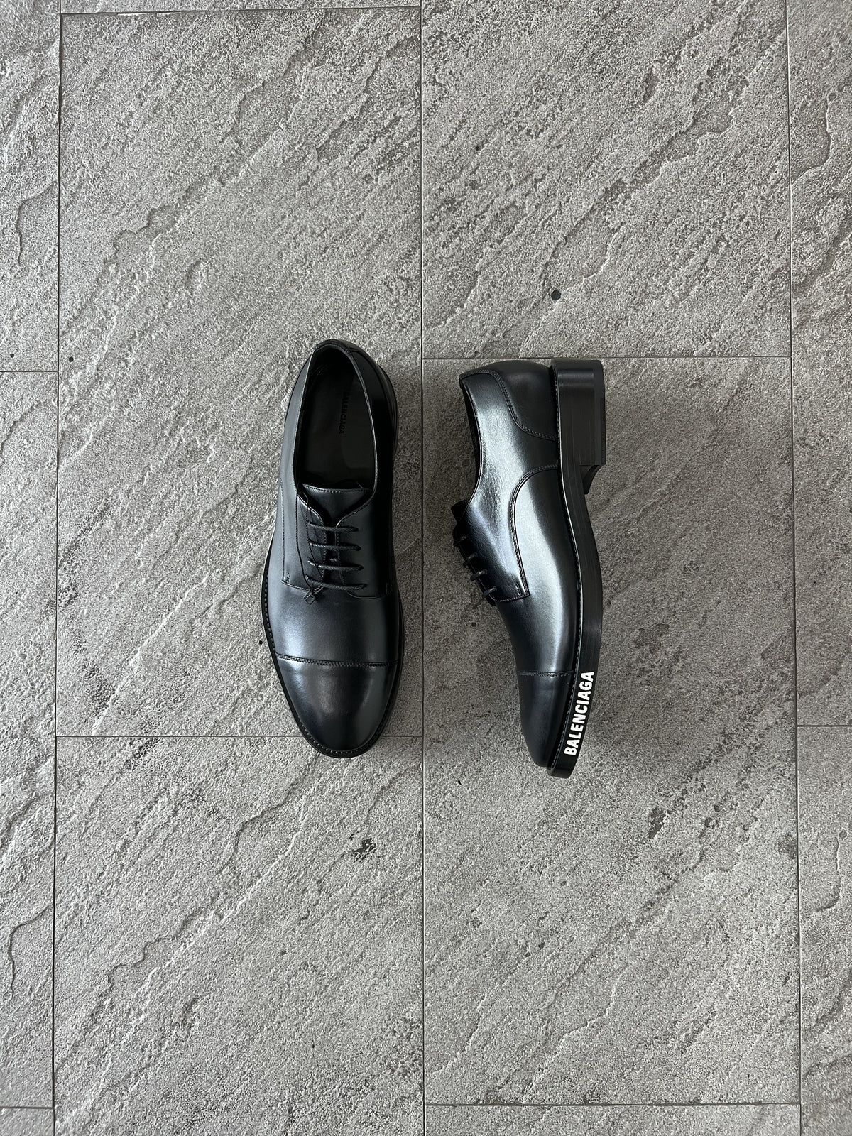 Balenciaga Black Leather Derby Shoes Logo Sole 43