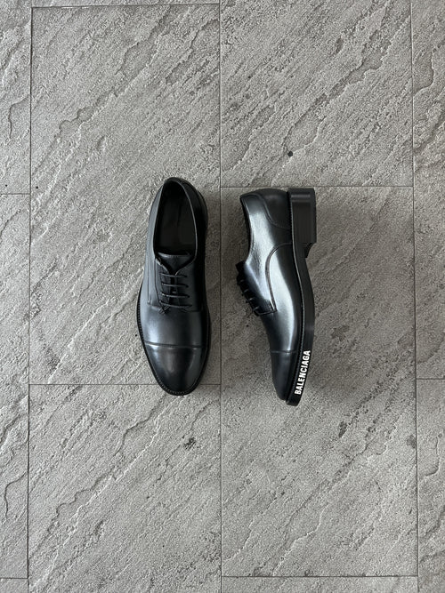 Balenciaga Black Leather Derby Shoes Logo Sole 43