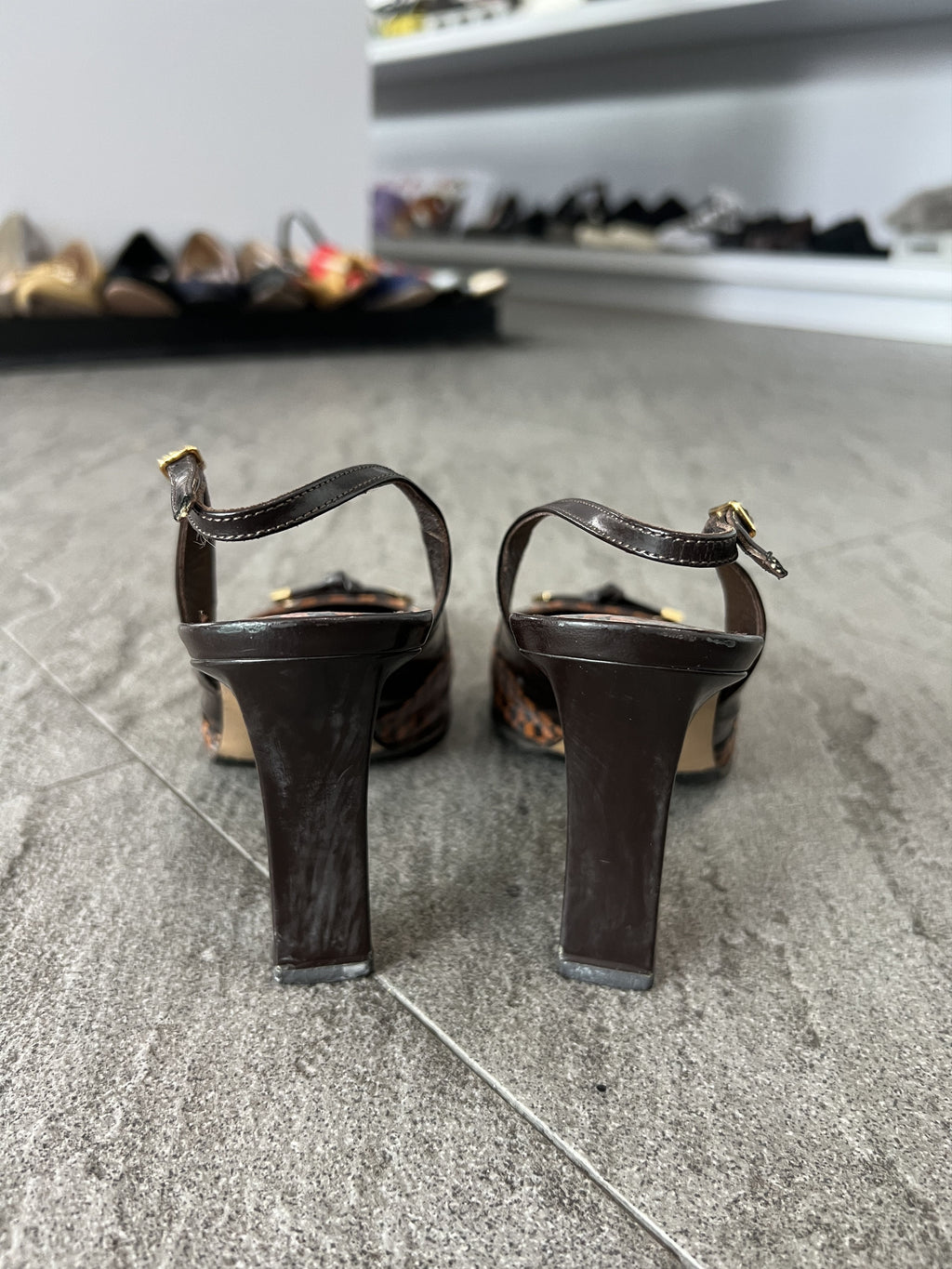 Louis Vuitton Damier Slingback Heels Brown 37.5