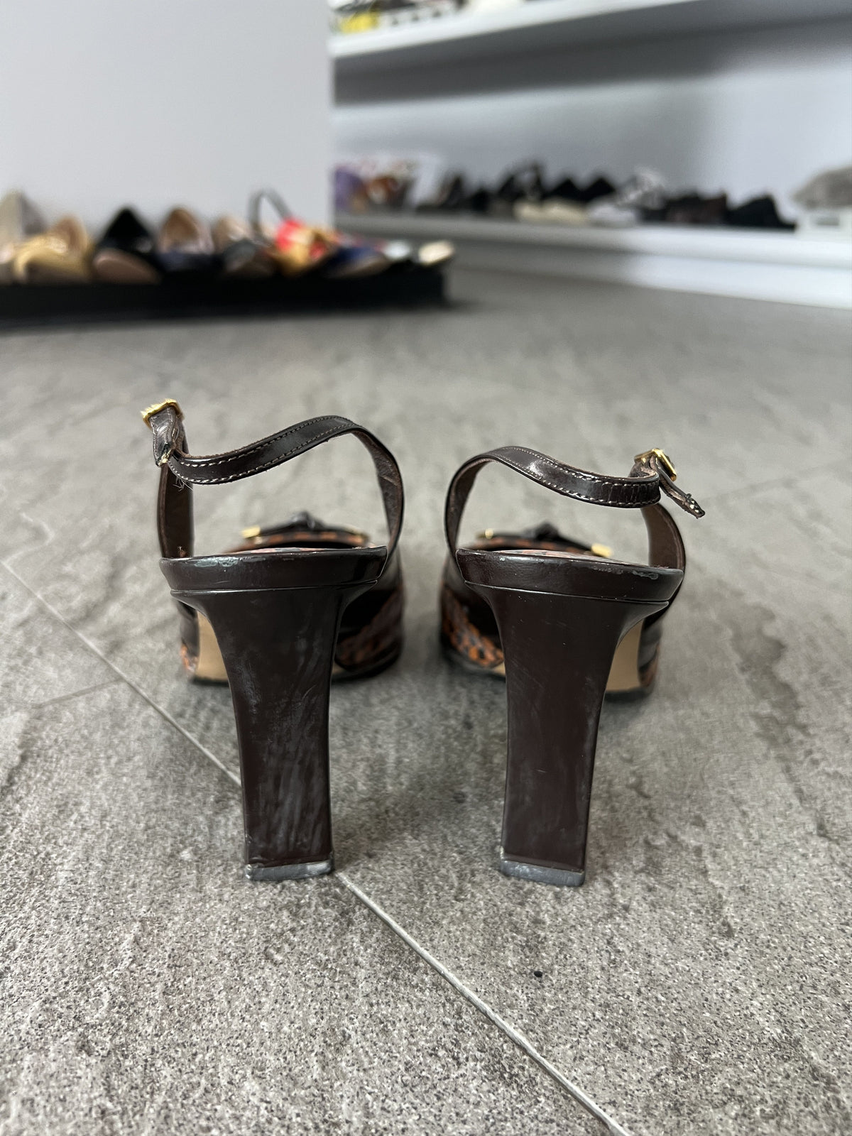 Louis Vuitton Damier Slingback Heels Brown 37.5