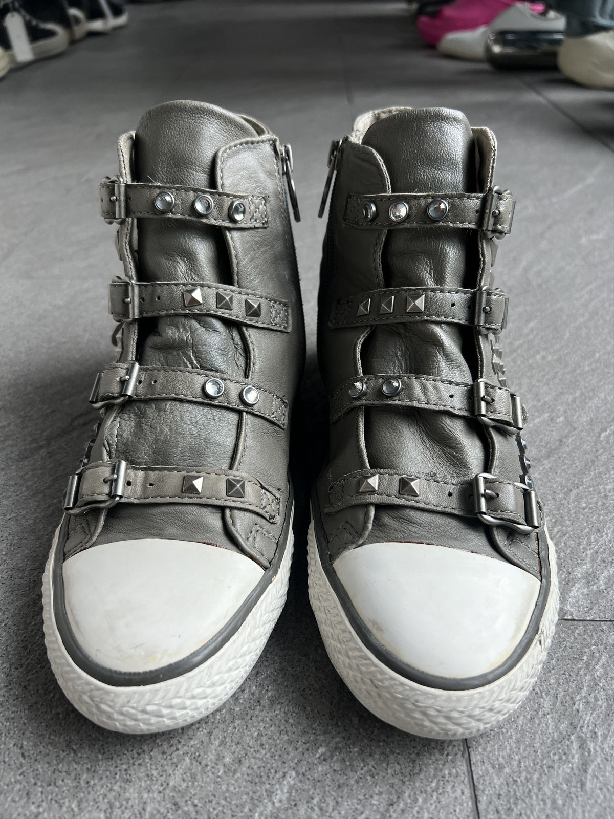 ASH Studded Buckle Leather High Top Sneakers EU38