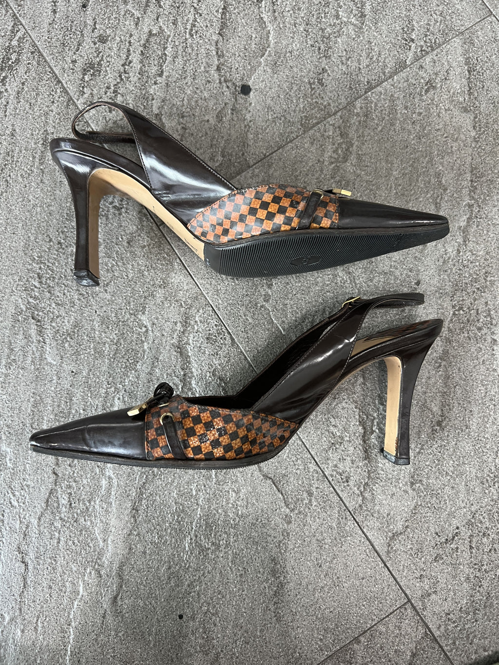 Louis Vuitton Damier Slingback Heels Brown 37.5