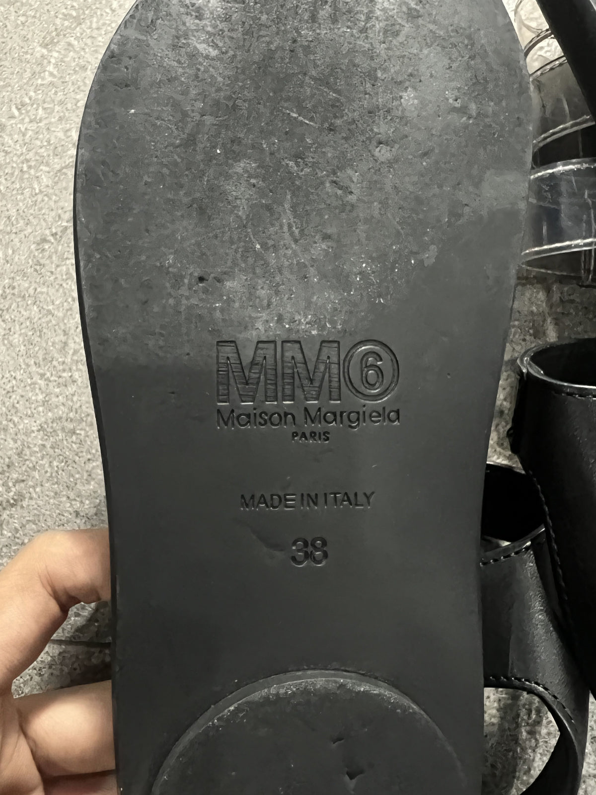 MM6 Maison Margiela Clear PVC Sandals Black Leather Strap