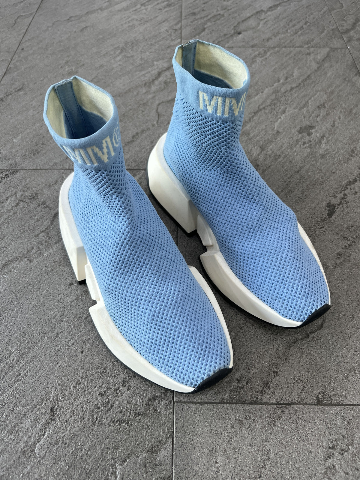MM6 Maison Margiela Blue Knit Sock Logo High Top EU39