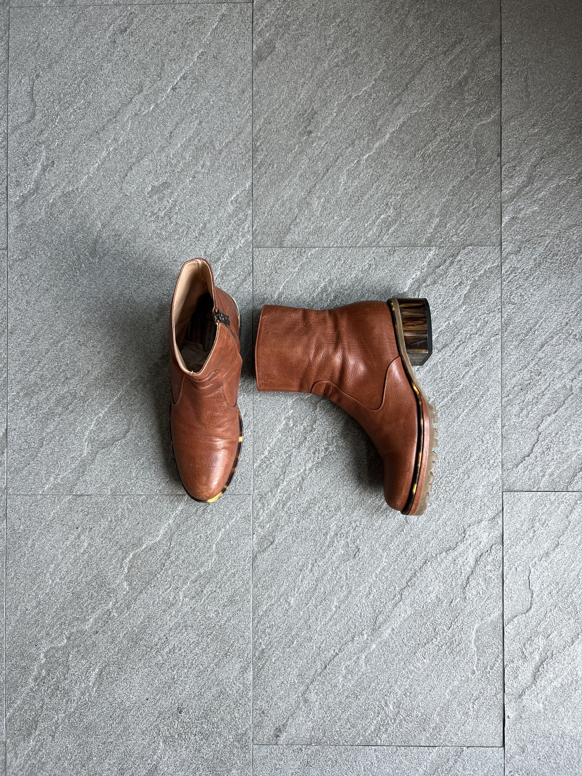 Dries Van Noten Brown Leather Tortoise Heel Boots