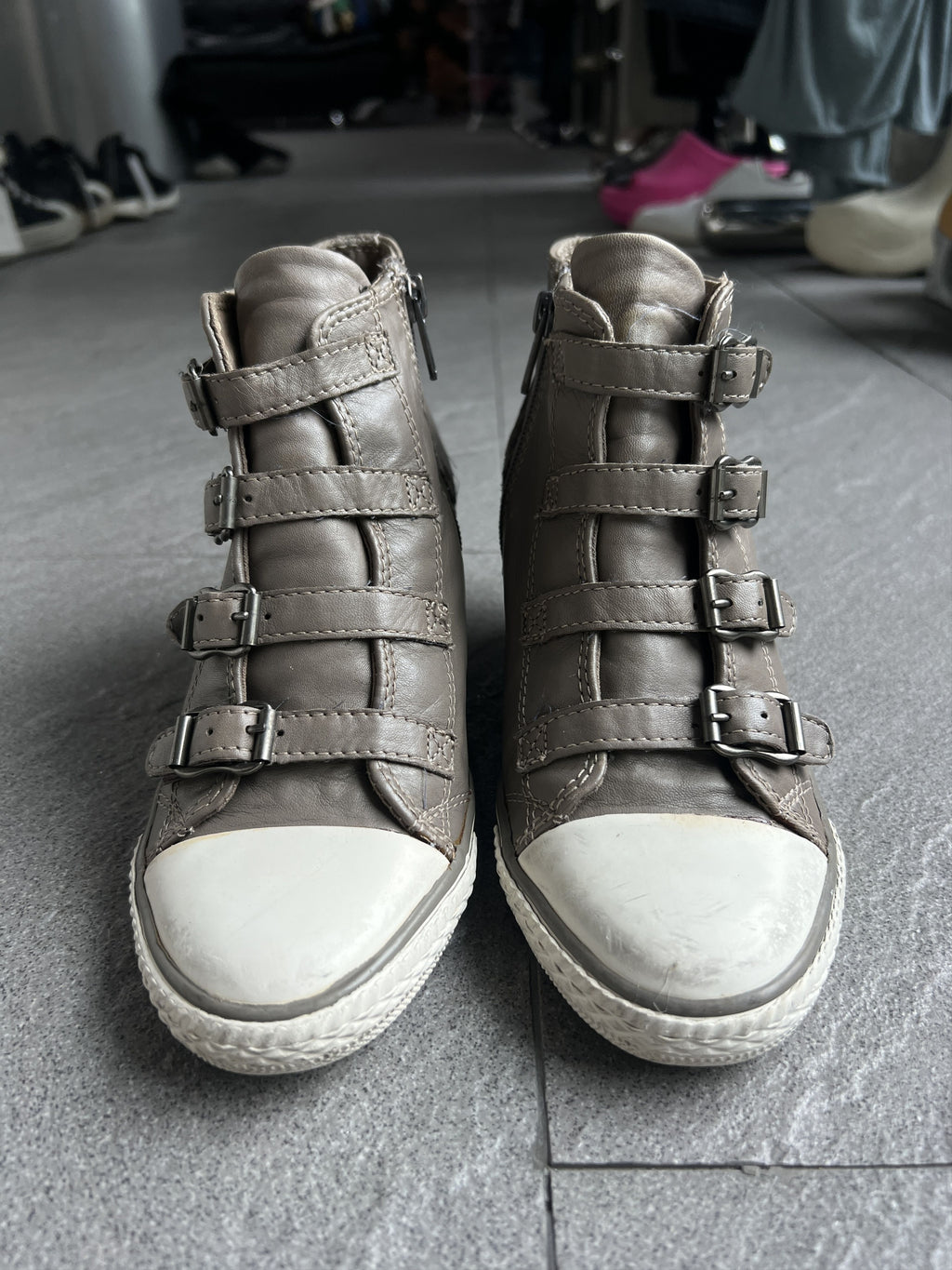 ASH Buckle Wedge Leather High Top Sneakers EU37